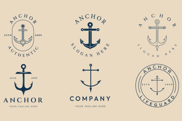 Set Anchor Vintage, Line Art Logo, Icon Review
