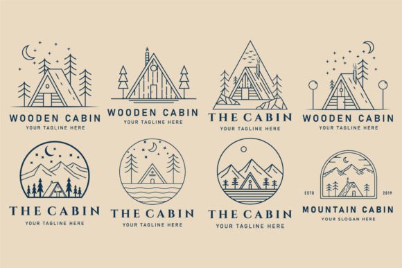 Set Mountain and Cabin Line Art Logo Review