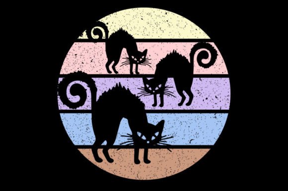 Vintage Retro Sunset Halloween Cat